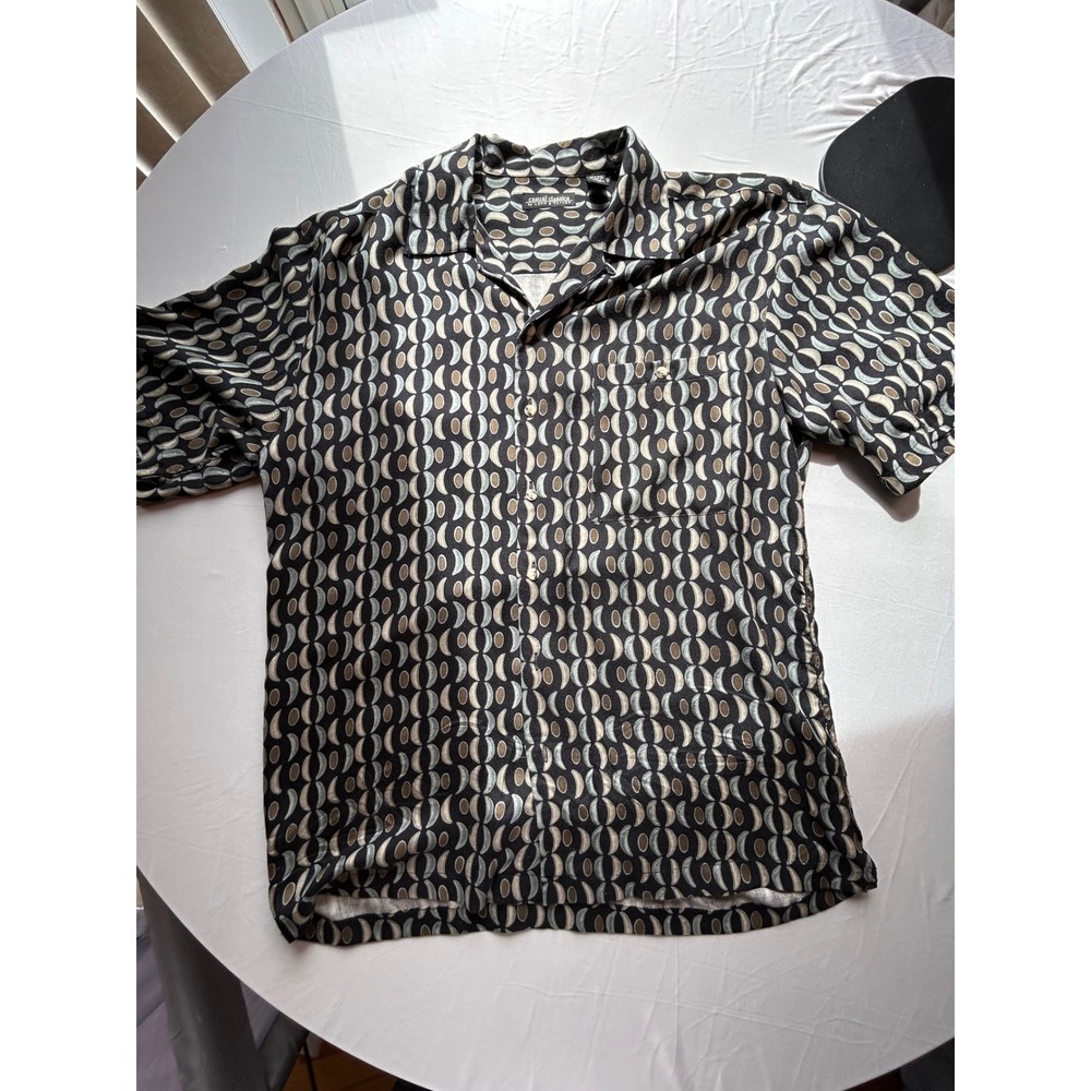 Lord & Taylor Casual Classics Mens Silk Button Down Shirt Geometric Black M
